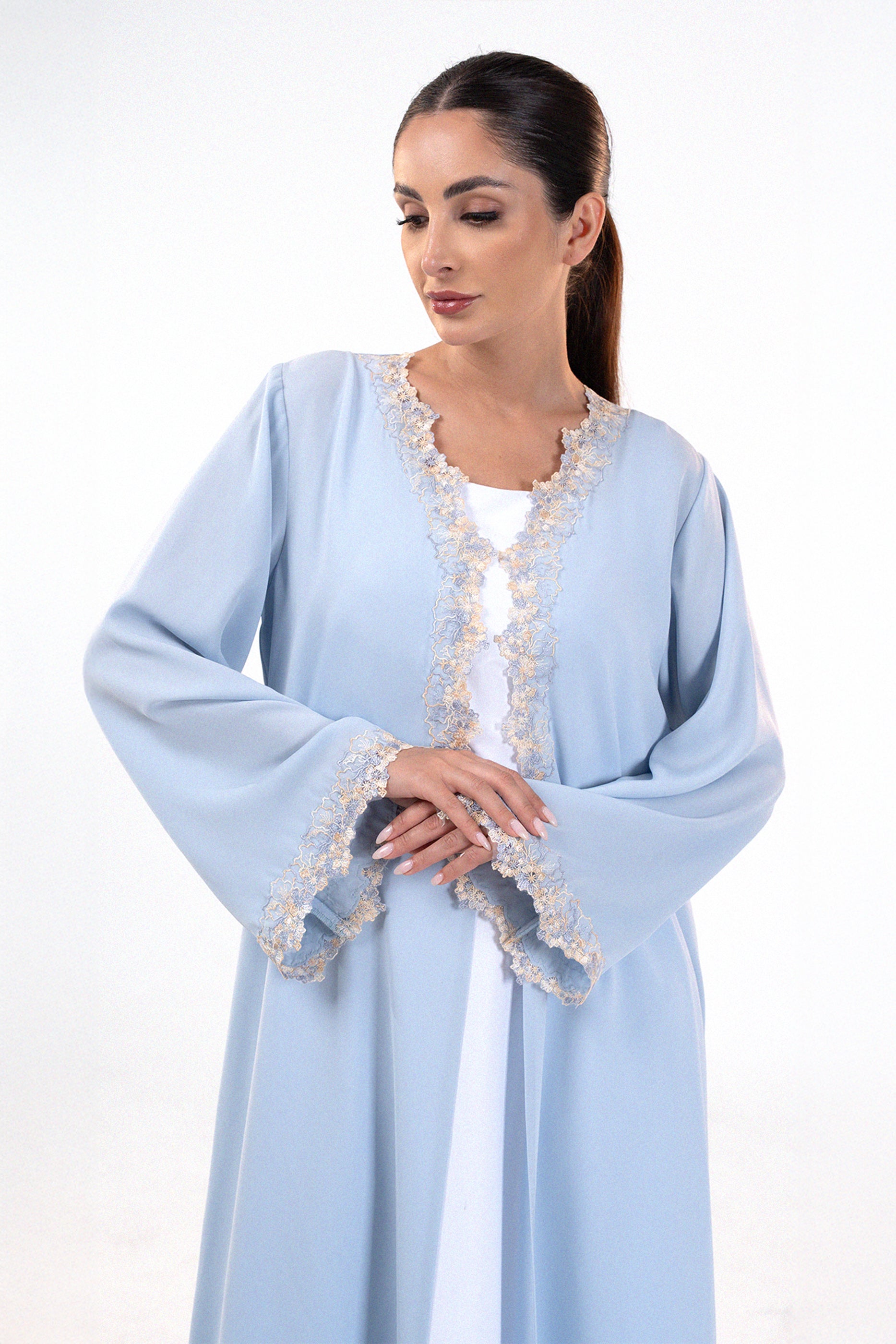 Farah Sky - Floral Lace Abaya Set
