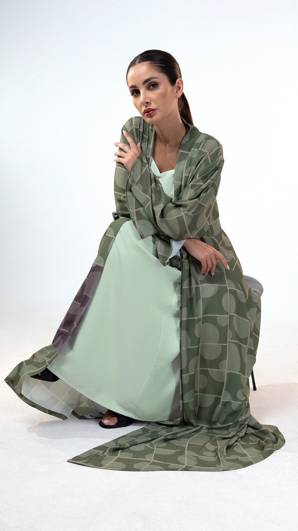 Orb Mint - Geometric Printed Abaya