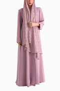 Frenchelle Blush - Plain Minimalist Abaya with Matching Floral Lace Shella Set