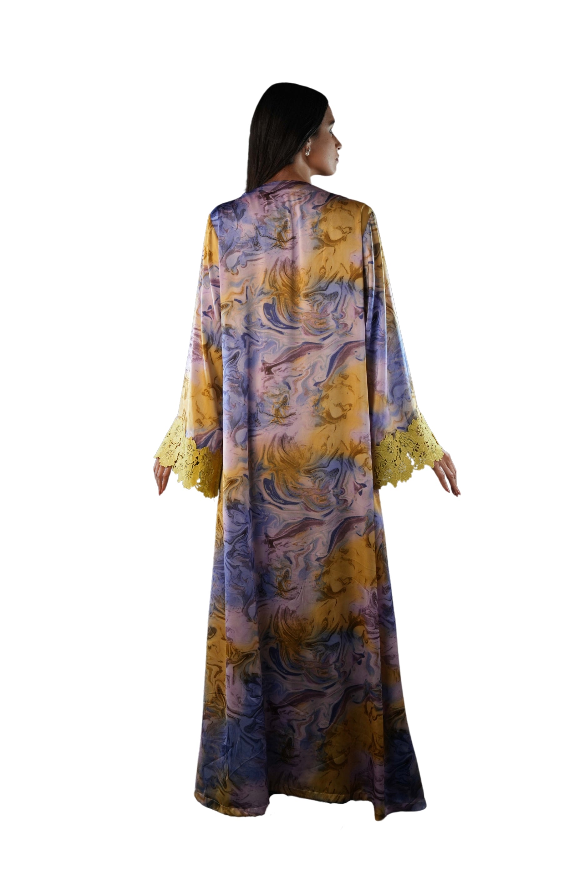 Saja Maize- Floral Lace Embroidered Kaftan with Inner dress Set