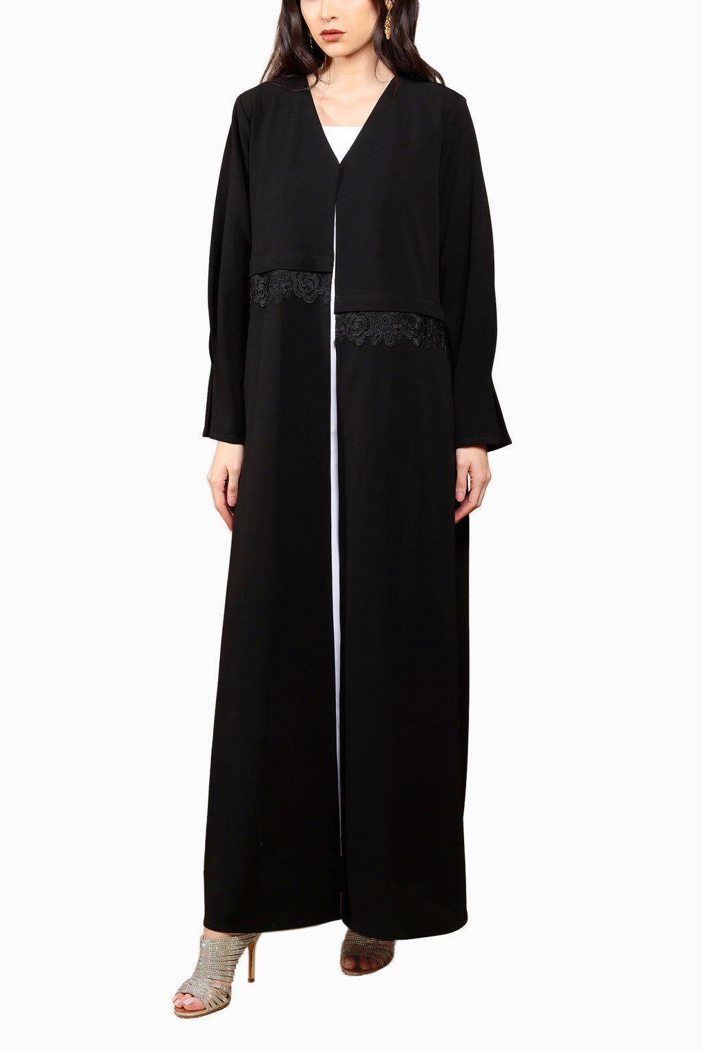 Aya Lace- Crepe Fabric with Lace front cut Abaya