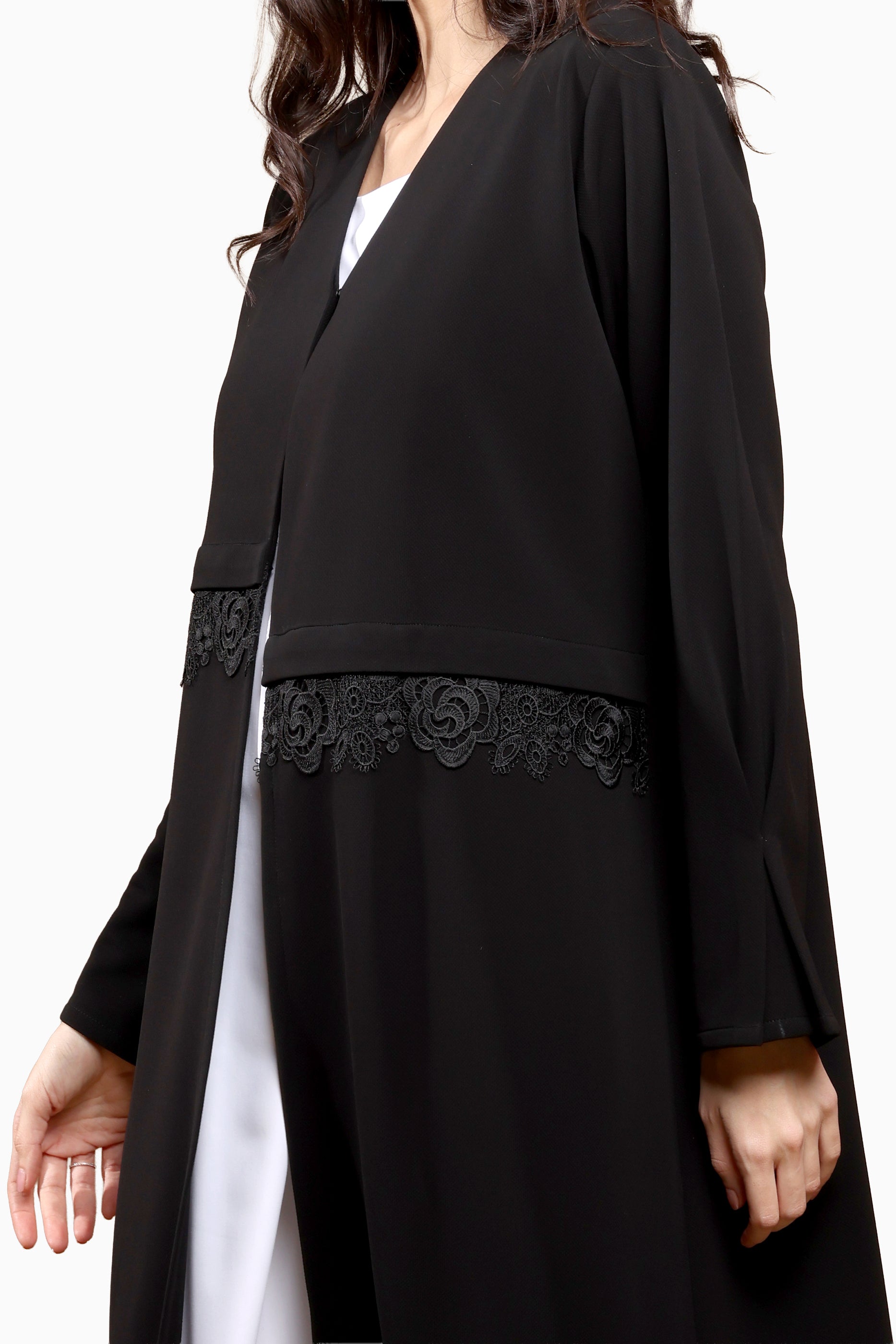 Aya Lace- Crepe Fabric with Lace front cut Abaya