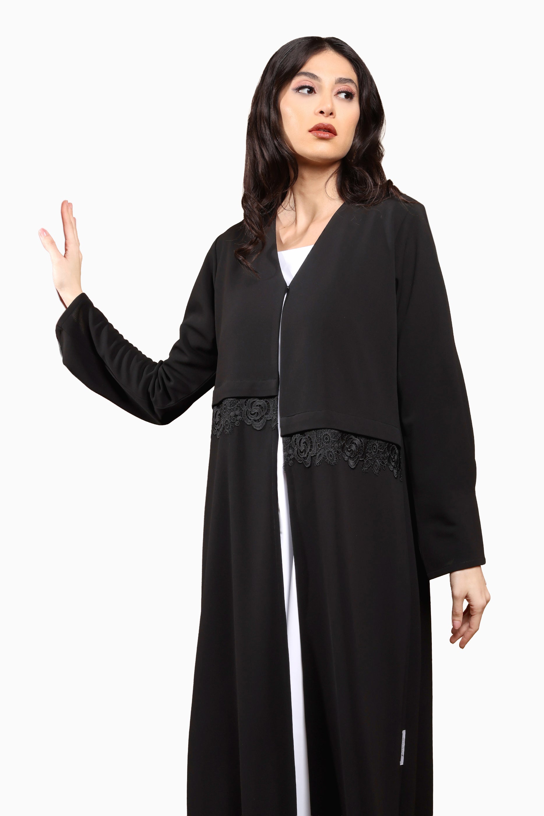 Aya Lace- Crepe Fabric with Lace front cut Abaya