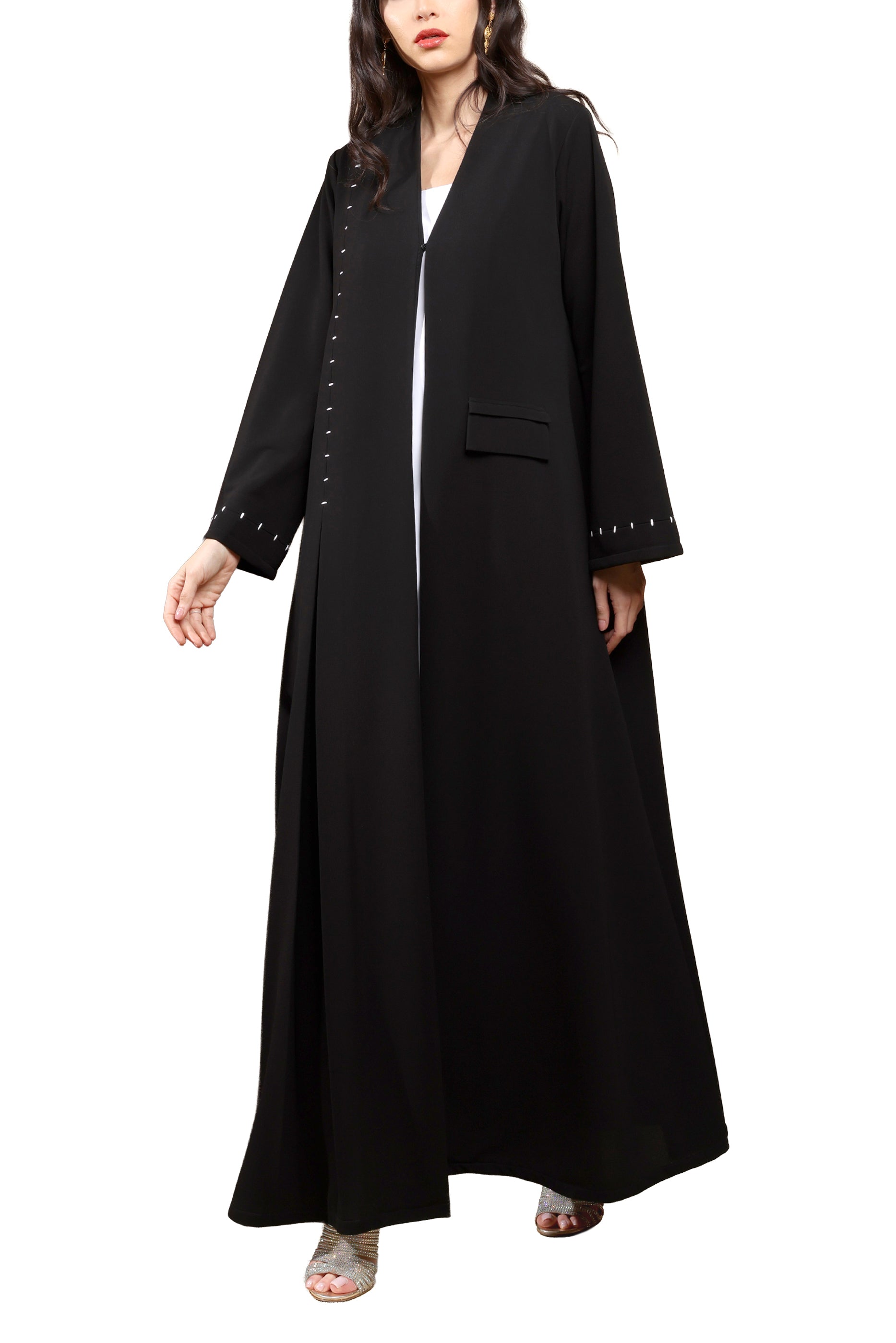 Aya Dash- Crepe Fabric with White lines Abaya