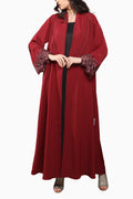 Aya Red - Nada Fabric with Lace Sleeves Abaya