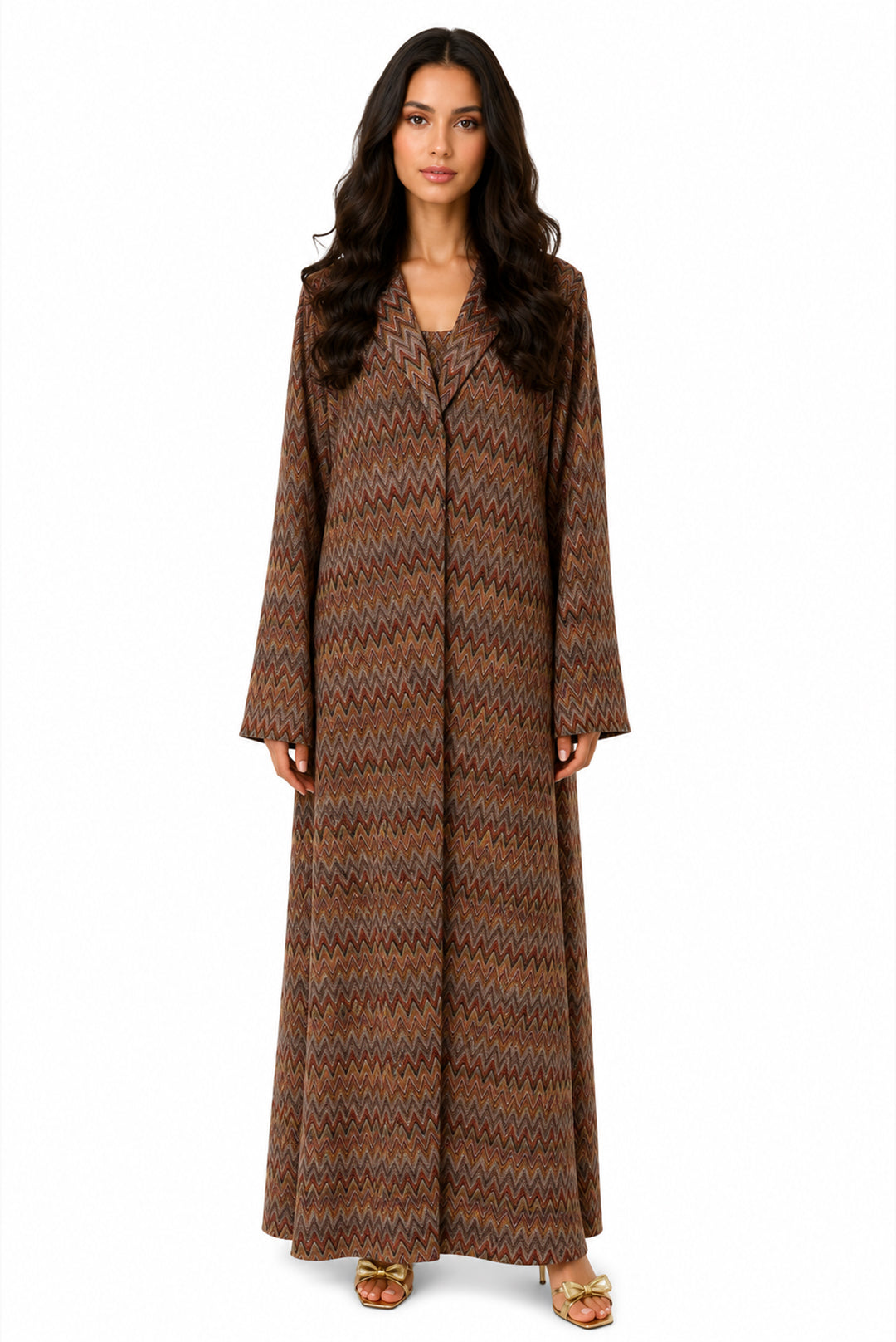 Bahiya Brown – Tailored Chevron Lace Abaya