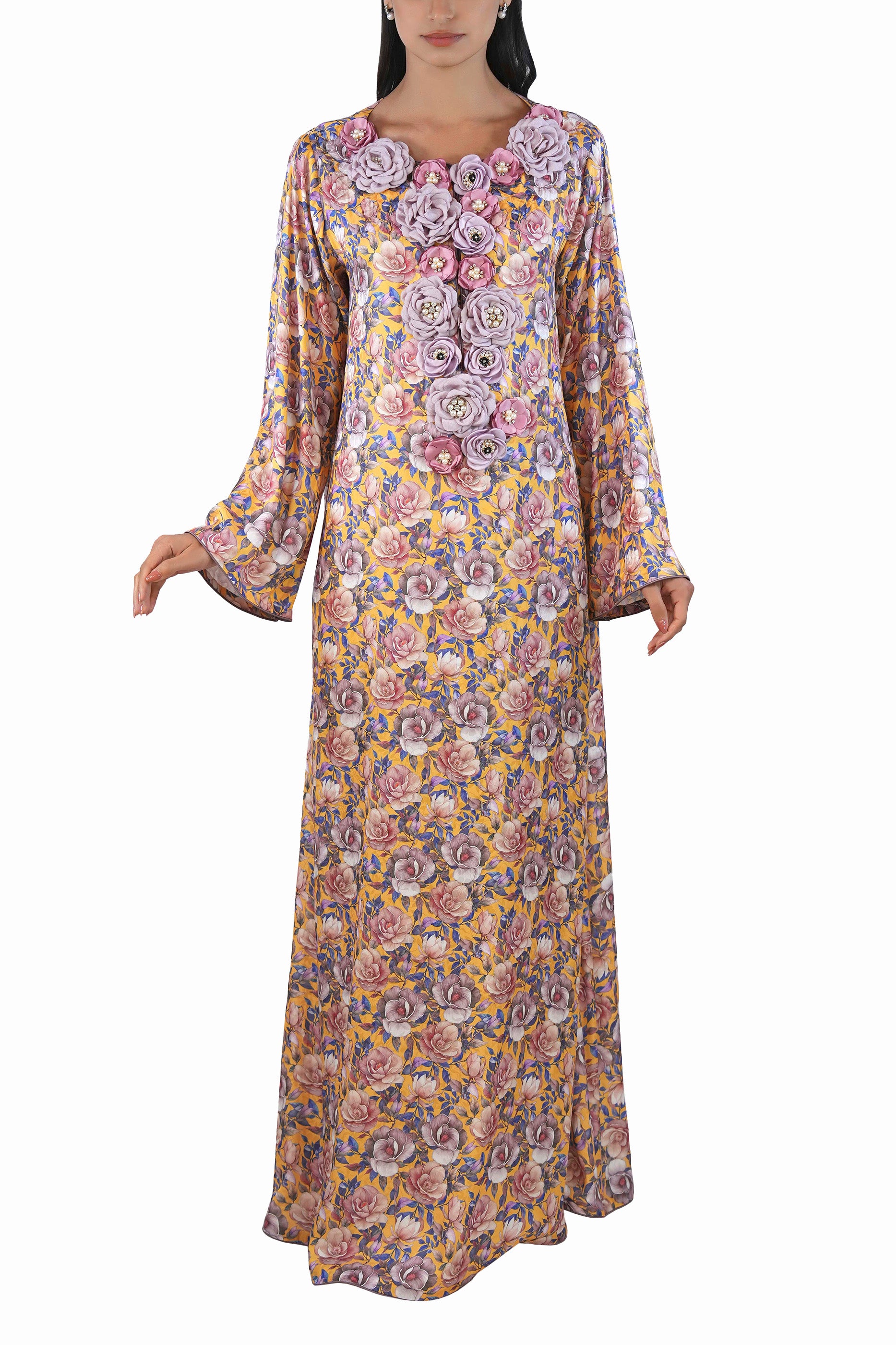 Camilia Plum - Printed Floral Kaftan Dress