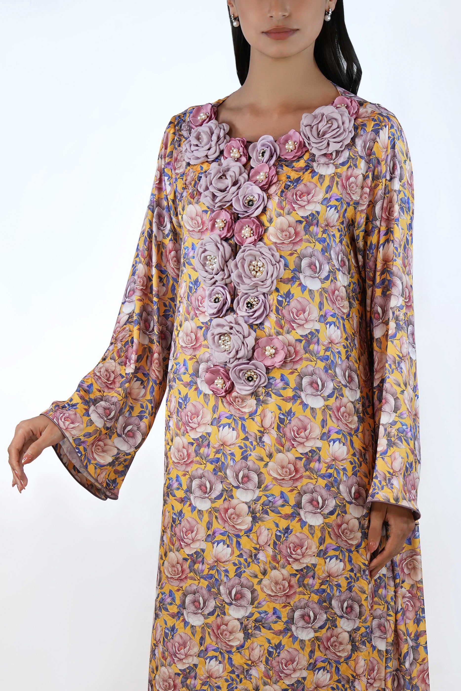 Camilia Plum - Printed Floral Kaftan Dress