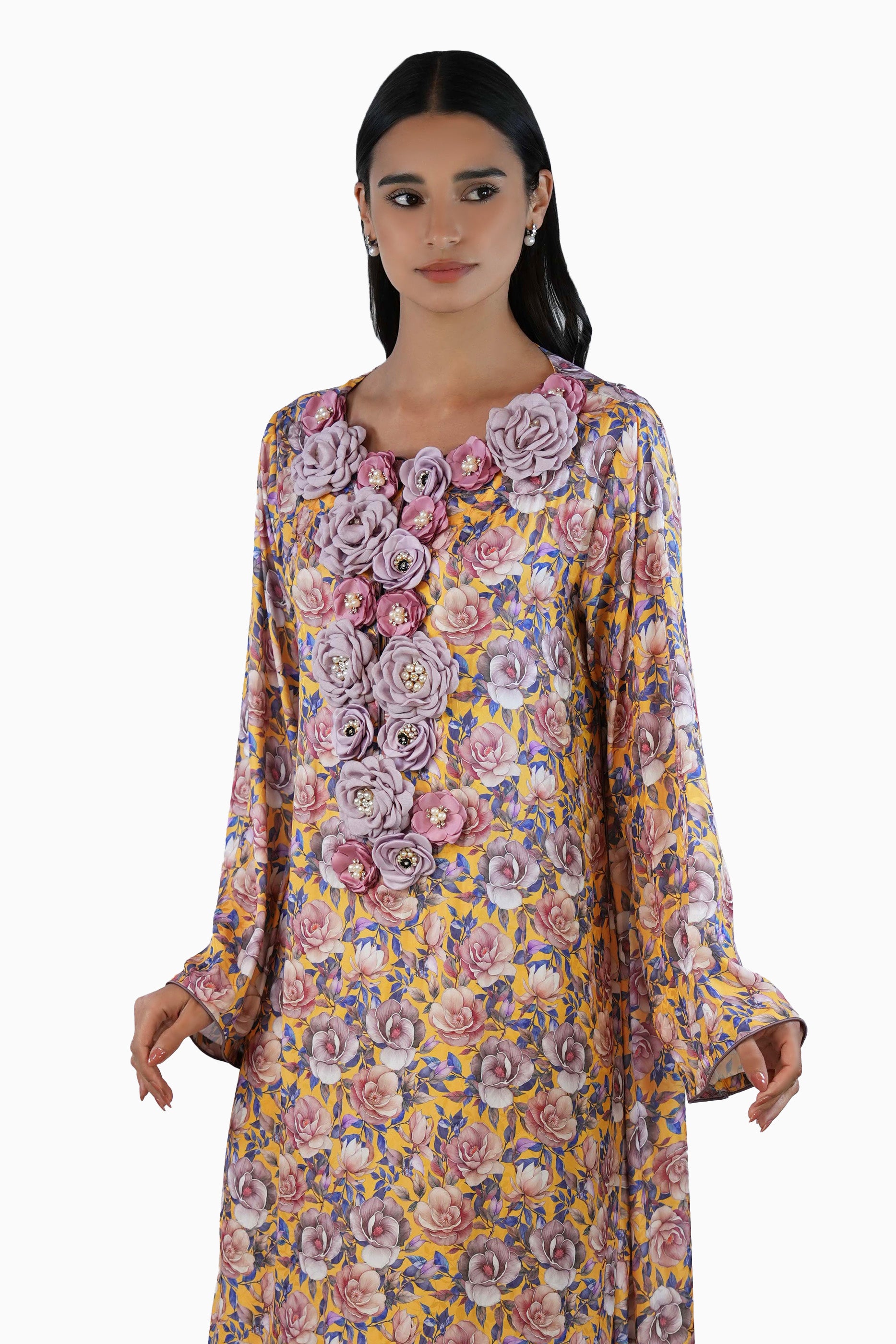 Camilia Plum - Printed Floral Kaftan Dress