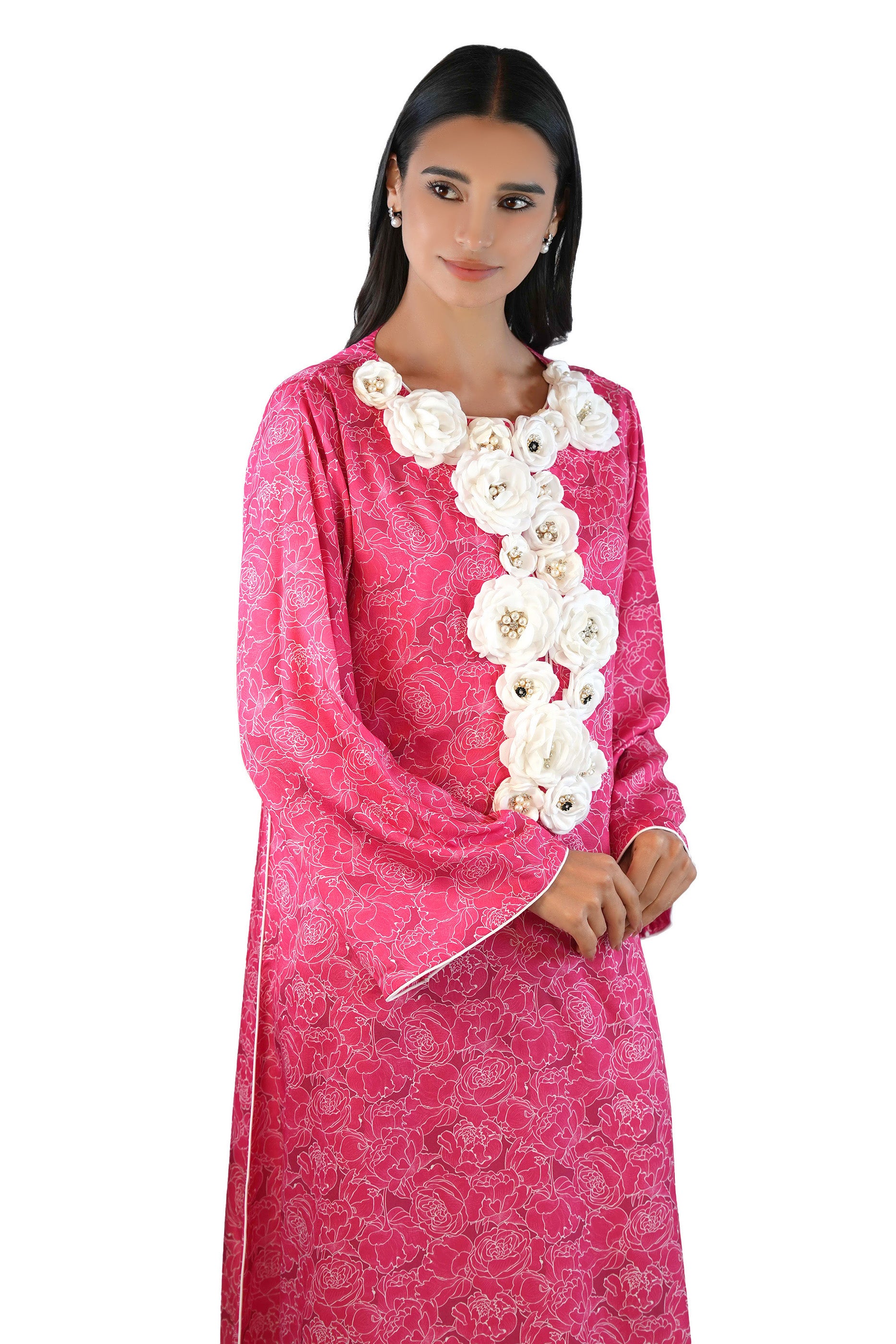 Camilia Blush - Printed Floral Kaftan Dress