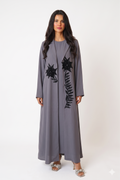Cayra Grey – Tailored Crepe Embroidered Abaya