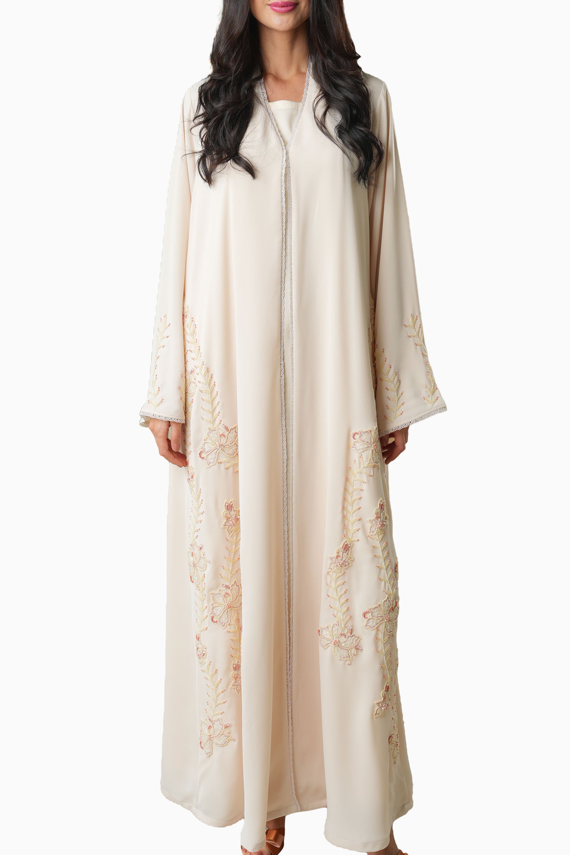 Rania Beige – Soft Crepe Embroidered Abaya