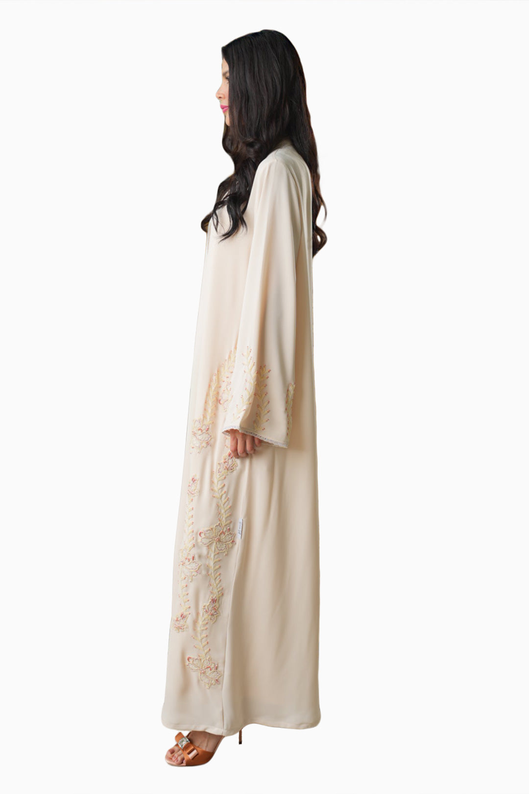 Rania Beige – Soft Crepe Embroidered Abaya