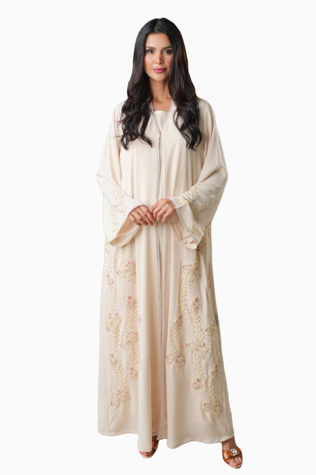 Rania Beige – Soft Crepe Embroidered Abaya