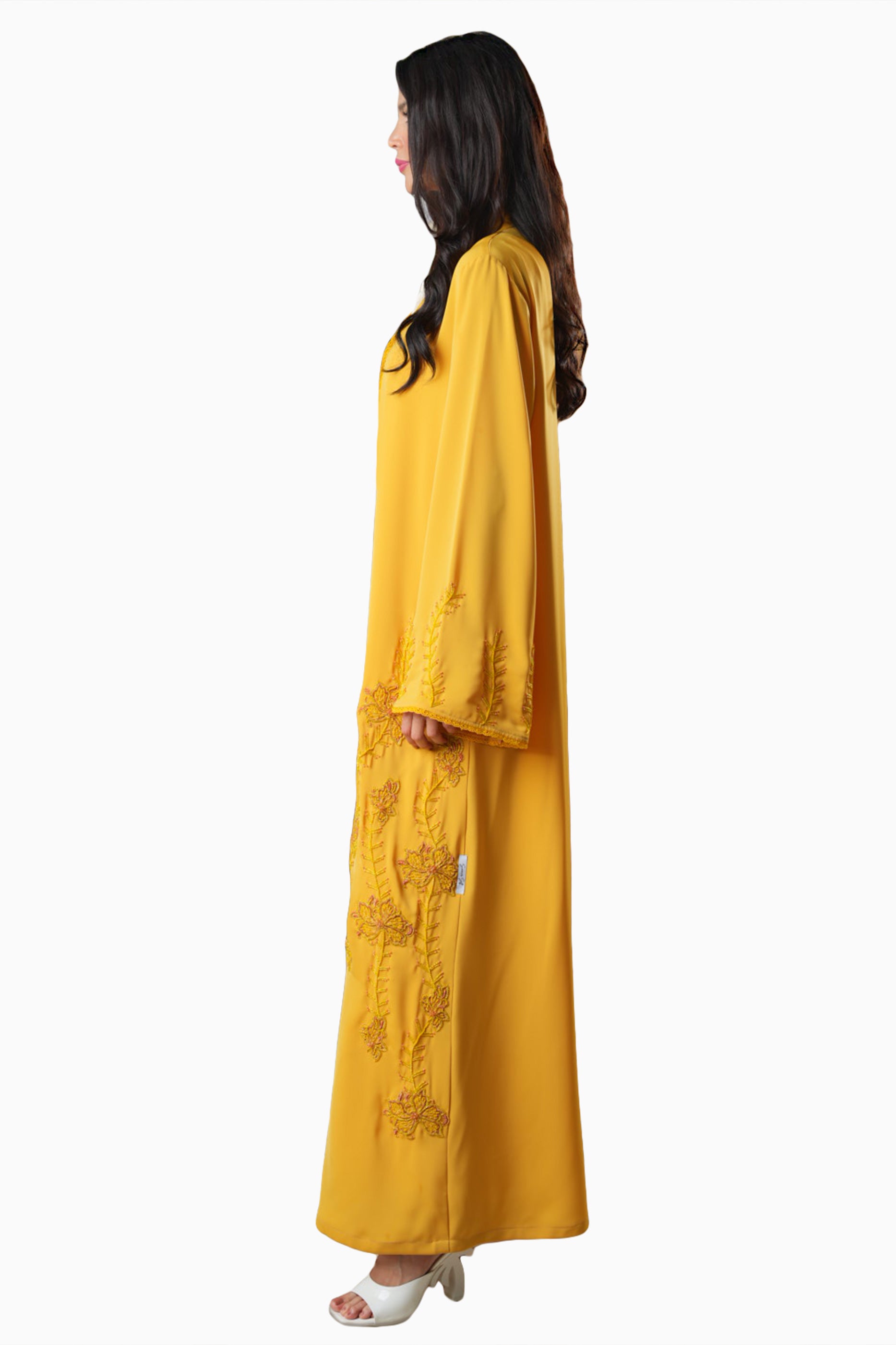 Rania Mustard – Soft Crepe Embroidered Abaya