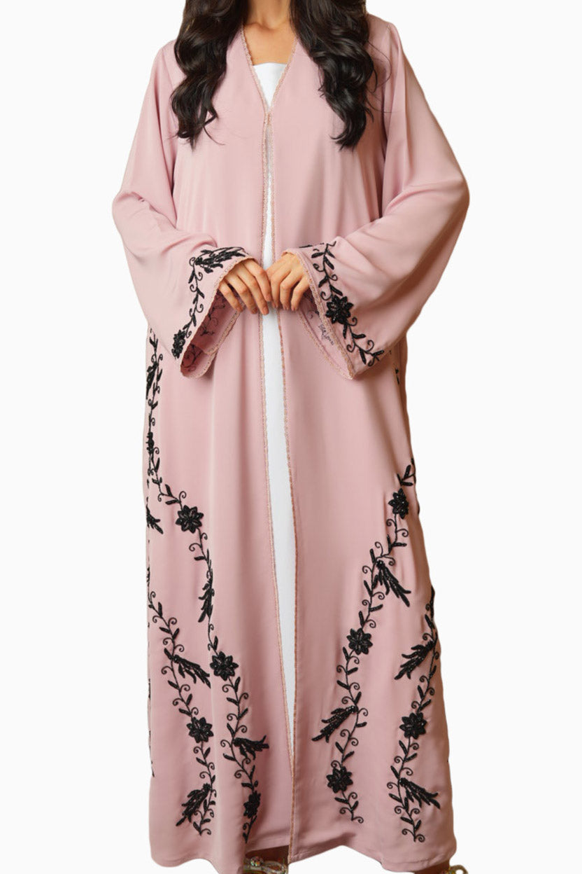 Dalia Blush – Soft Crepe Fabric with Contrast Embroidery Abaya