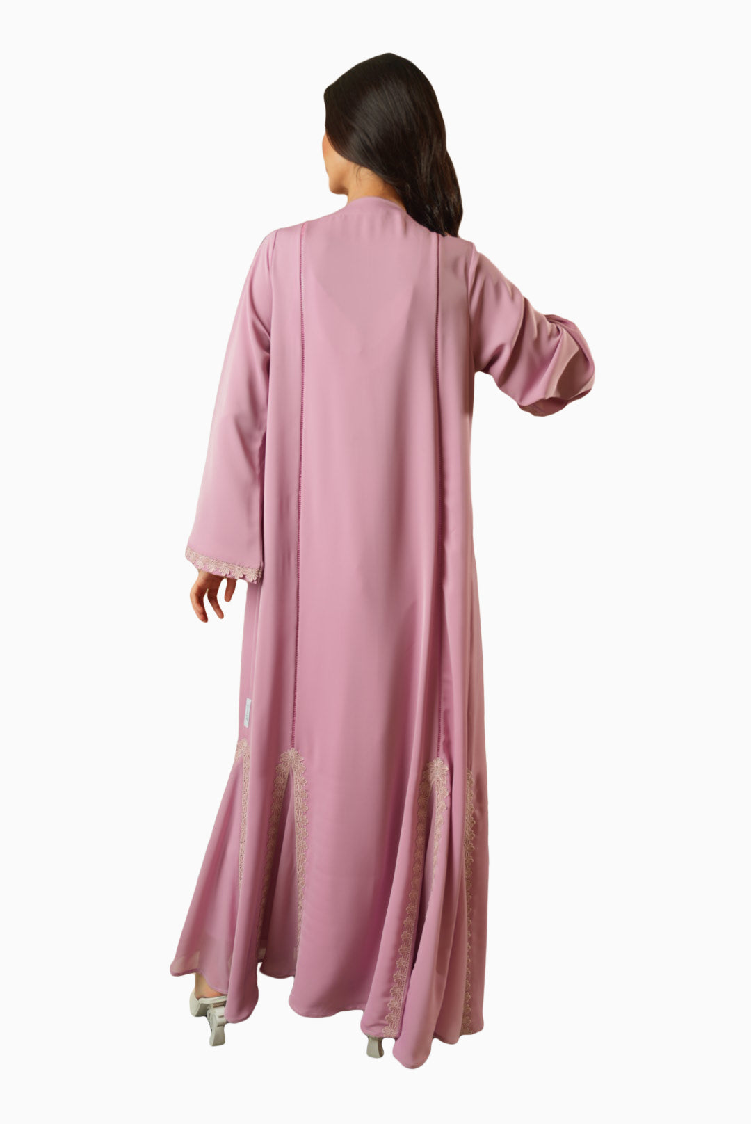 Celine Dusty Rose – Soft Crepe Fabric with Lace Trim Abaya