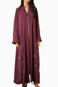 Rania Burgundy – Soft Crepe Embroidered Abaya