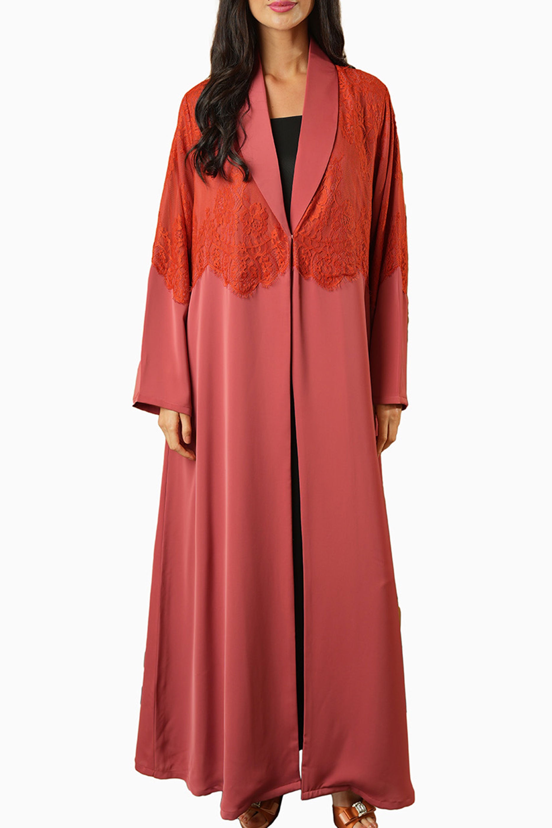 Dana Rust – Soft Crepe Abaya with French Lace