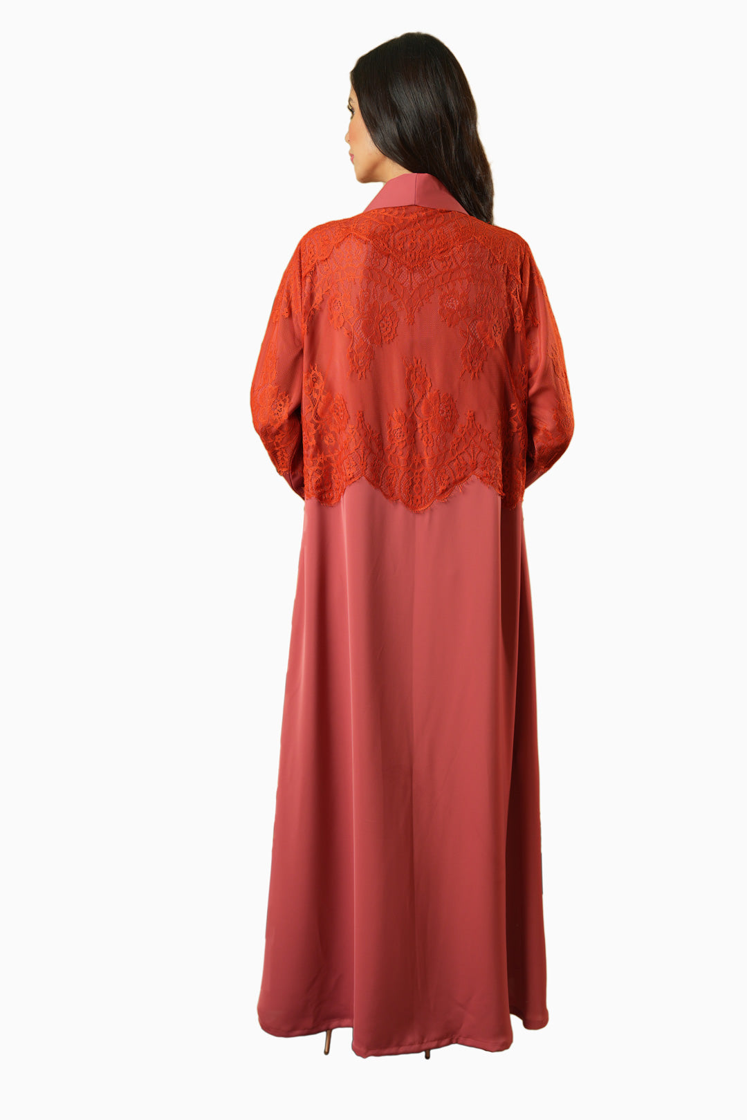 Dana Rust – Soft Crepe Abaya with French Lace