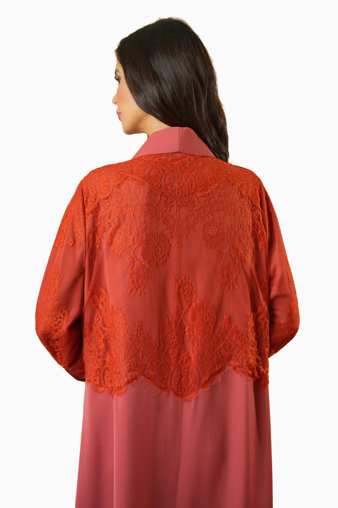 Dana Rust – Soft Crepe Abaya with French Lace