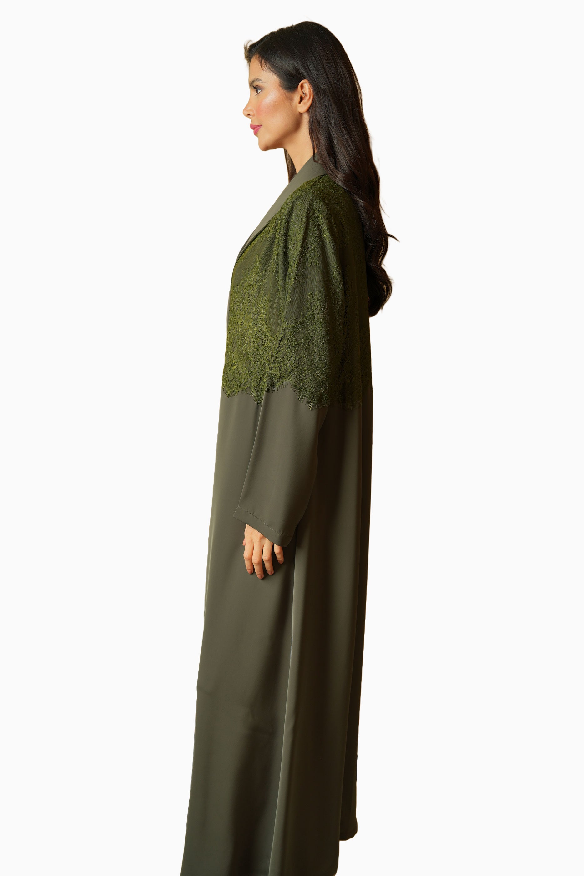 Dana Olive – Soft Crepe French Lace Abaya