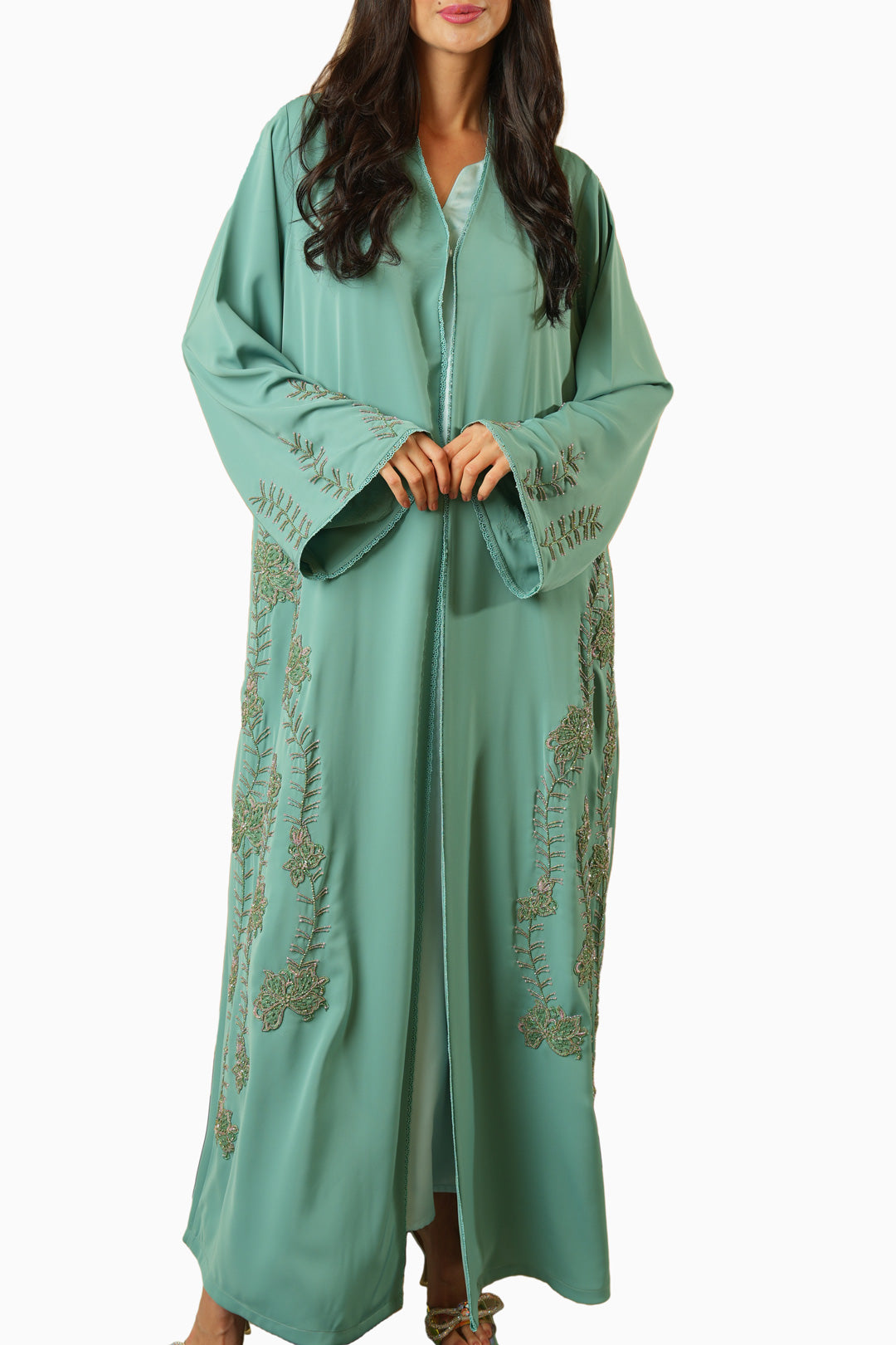 Rania Mint – Soft Crepe Embroidered Abaya