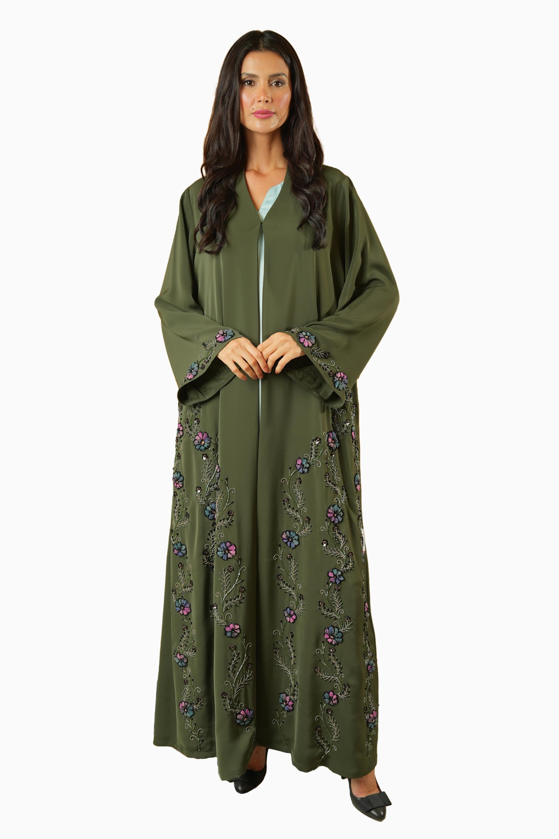 Nisha Forest – Soft Crepe Embroidered Abaya