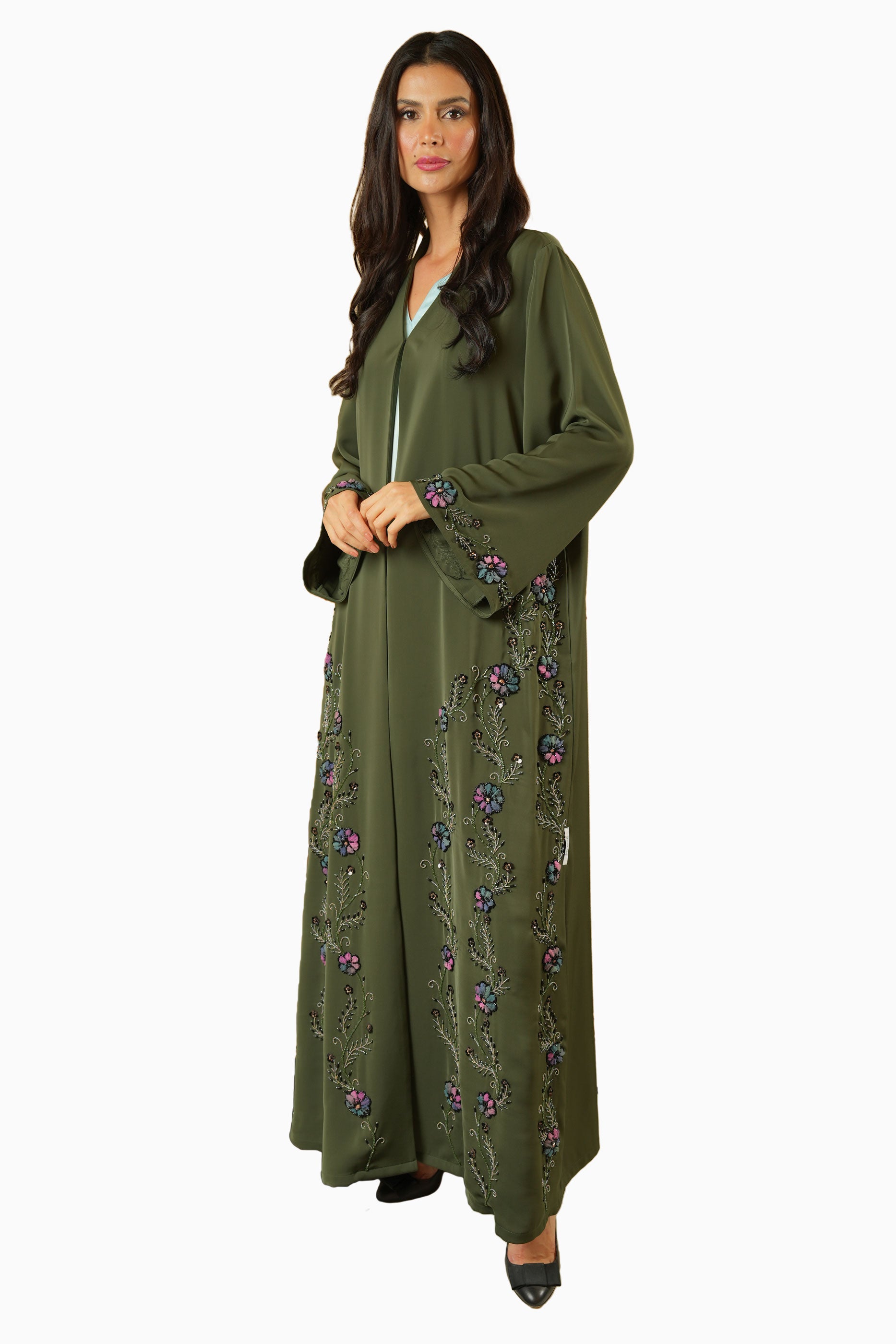 Nisha Forest – Soft Crepe Embroidered Abaya