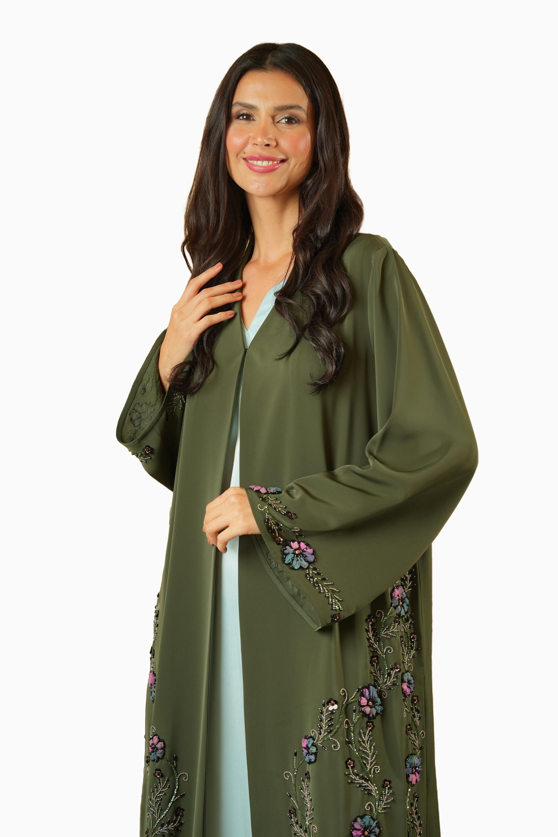 Nisha Forest – Soft Crepe Embroidered Abaya