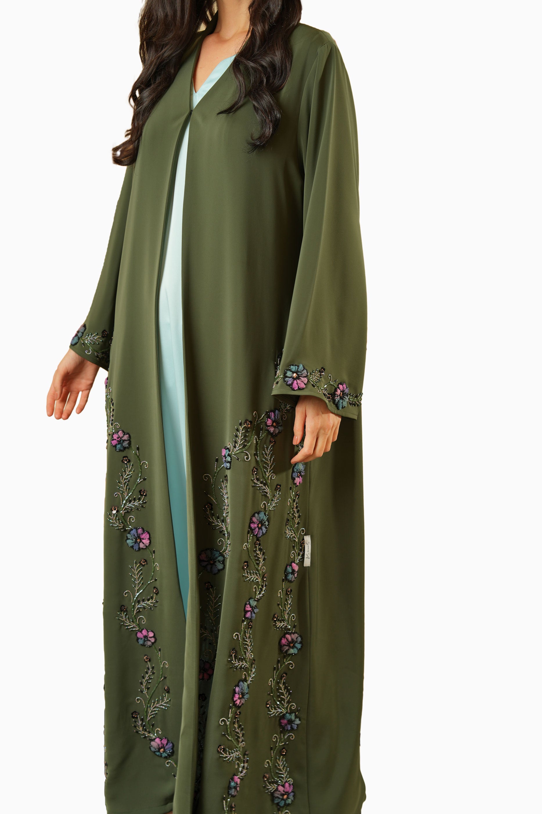 Nisha Forest – Soft Crepe Embroidered Abaya