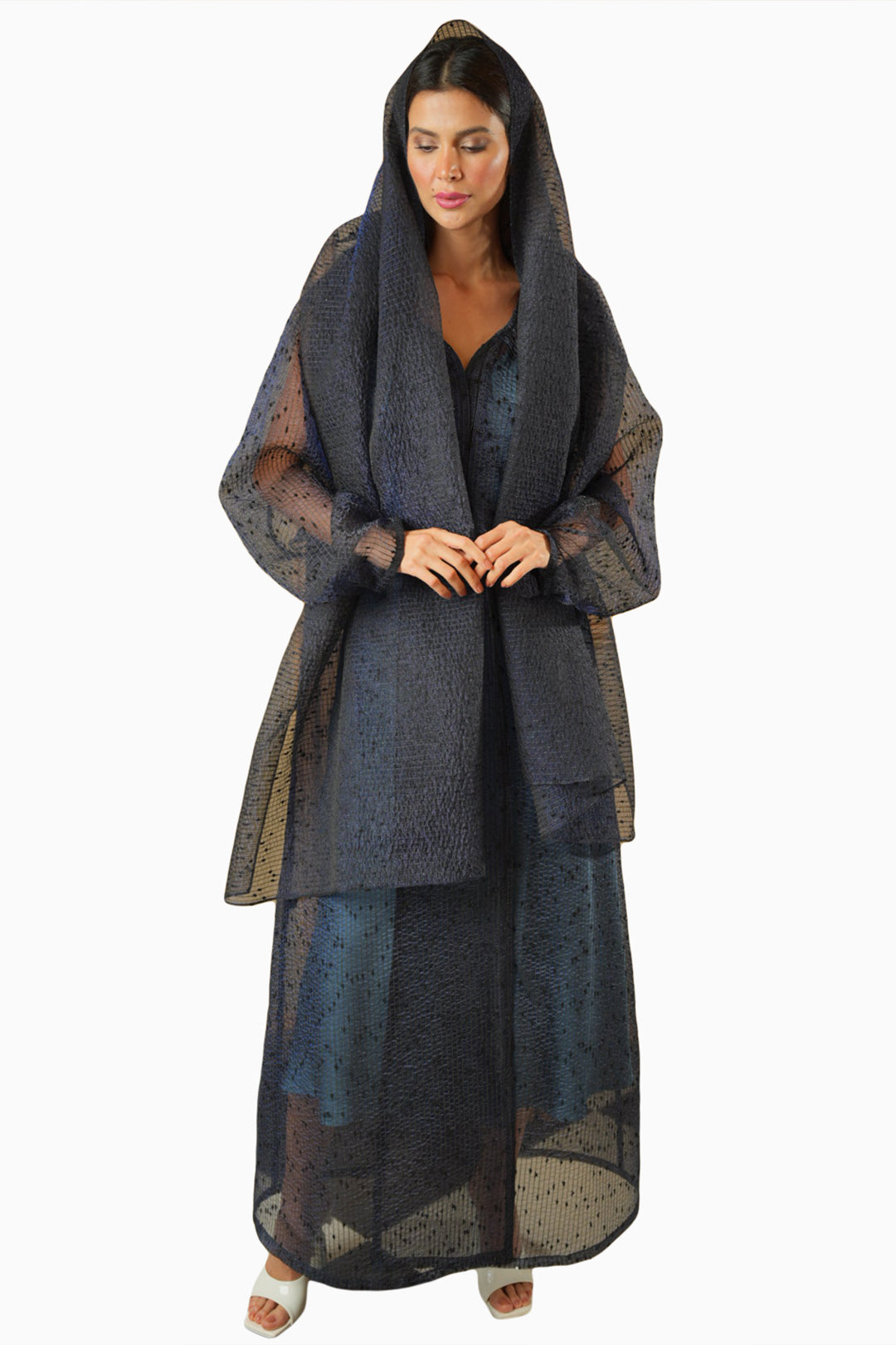 Wada Navy – Pleated Organza Abaya