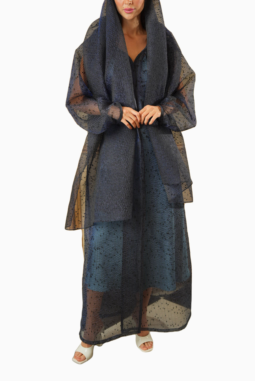Wada Navy – Pleated Organza Abaya