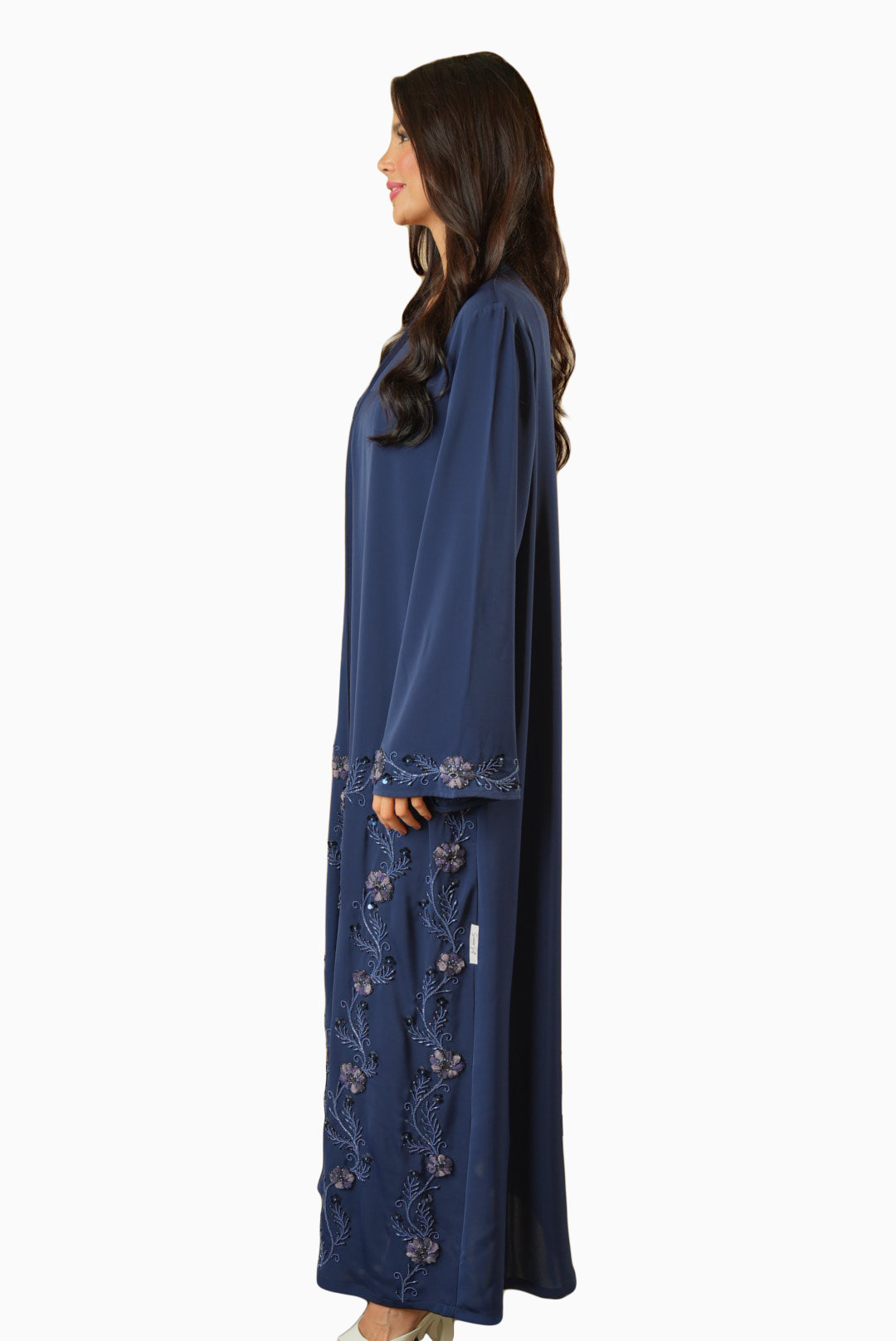 Nisha Navy – Soft Crepe Embroidered Abaya