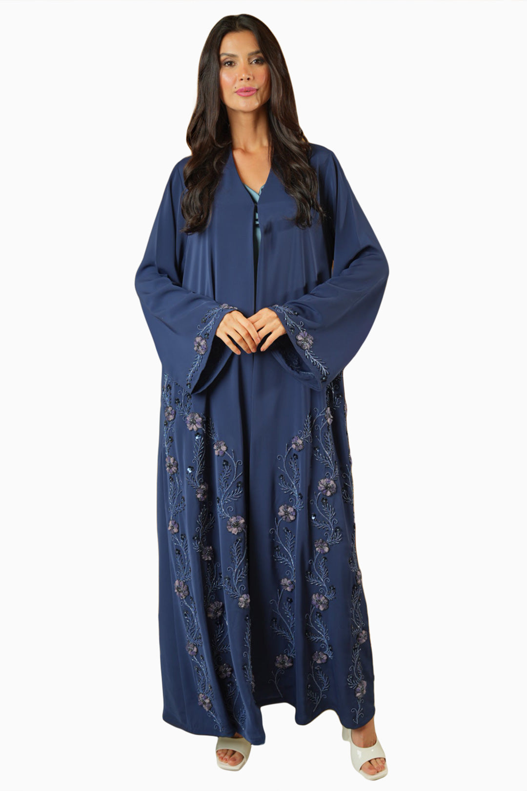 Nisha Navy – Soft Crepe Embroidered Abaya