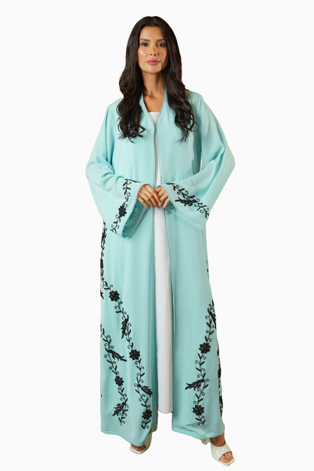 Dalia Aqua – Soft Crepe Embroidered Abaya