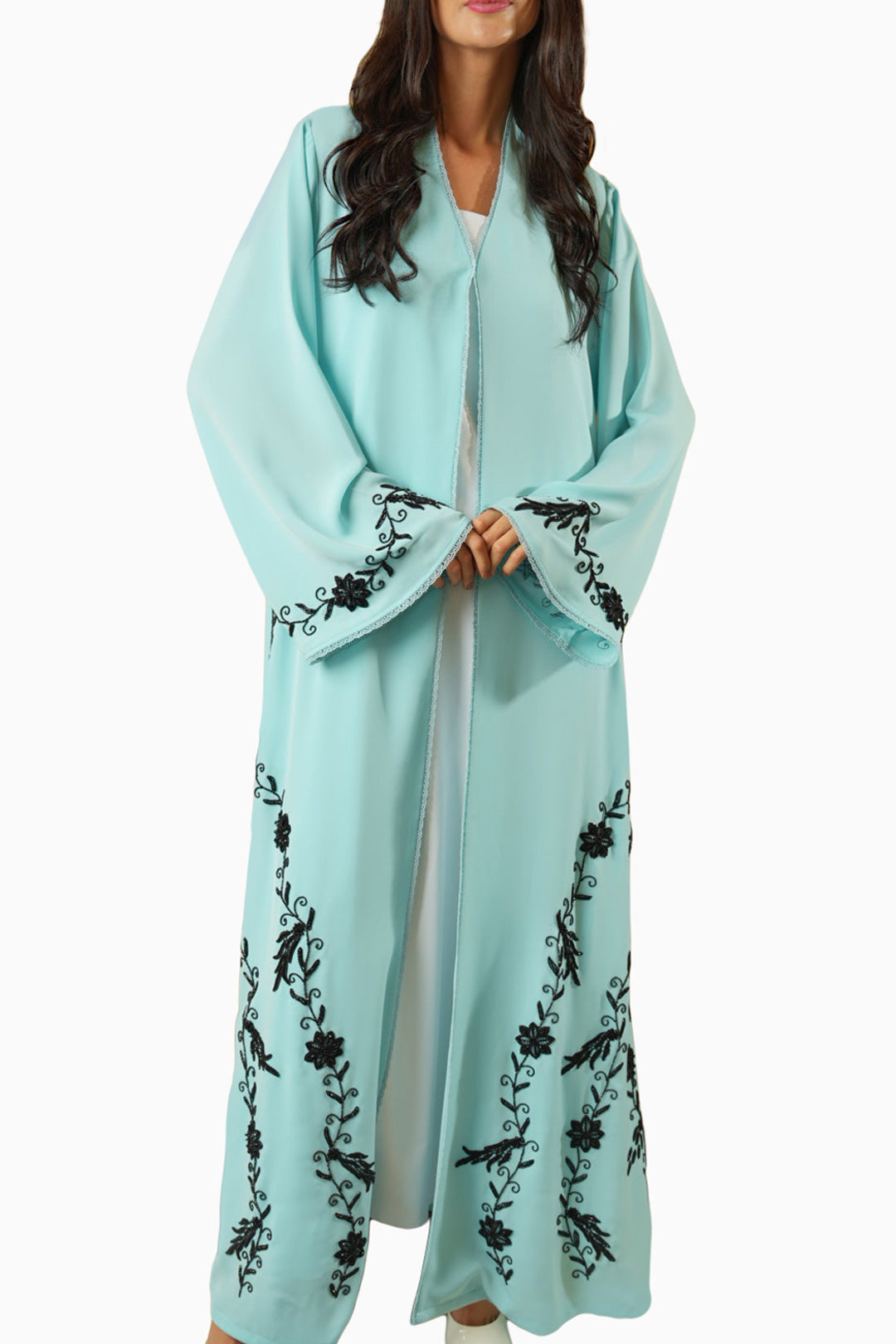 Dalia Aqua – Soft Crepe Embroidered Abaya
