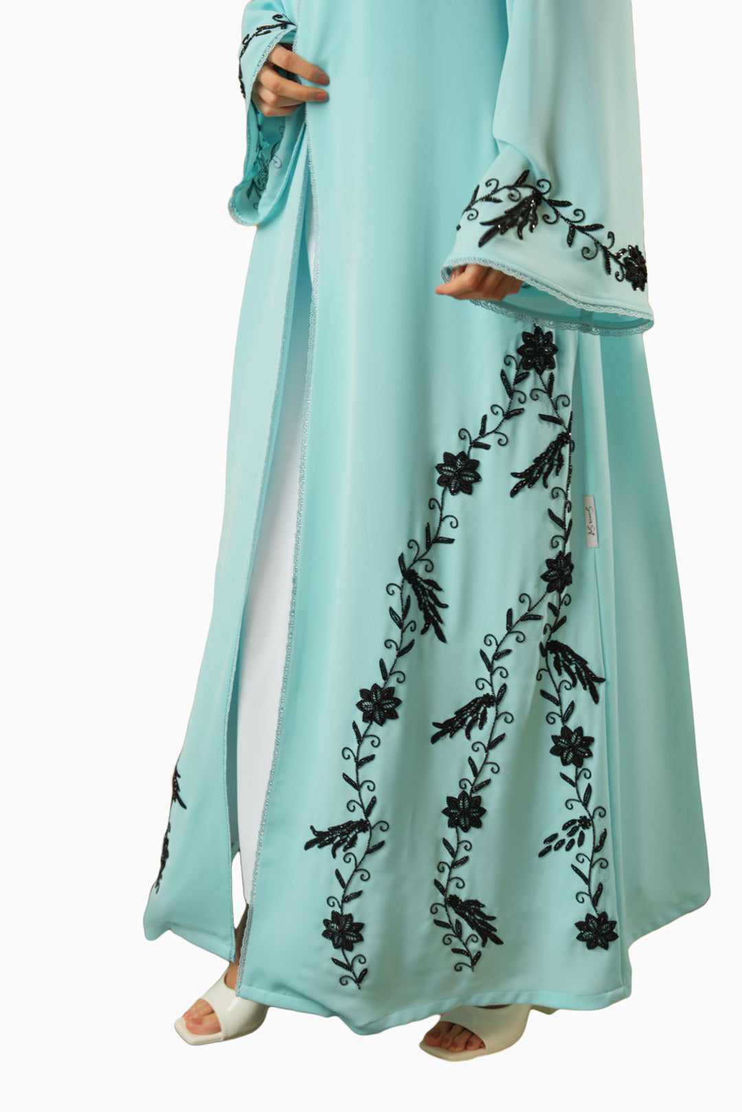 Dalia Aqua – Soft Crepe Embroidered Abaya