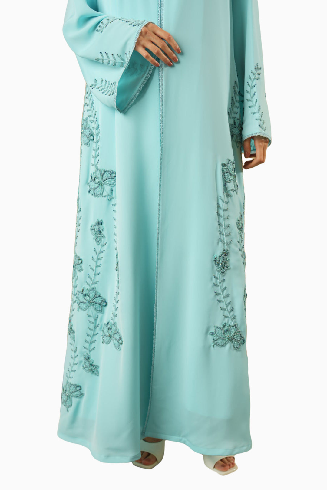 Rania Aqua – Soft Crepe Embroidered Abaya