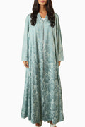 Wara Aqua – Printed Silk Floral Abaya