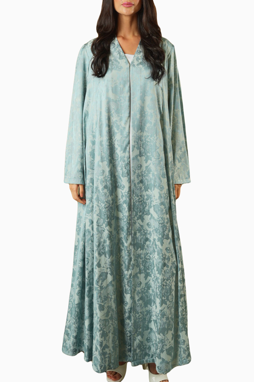 Wara Aqua – Printed Silk Floral Abaya