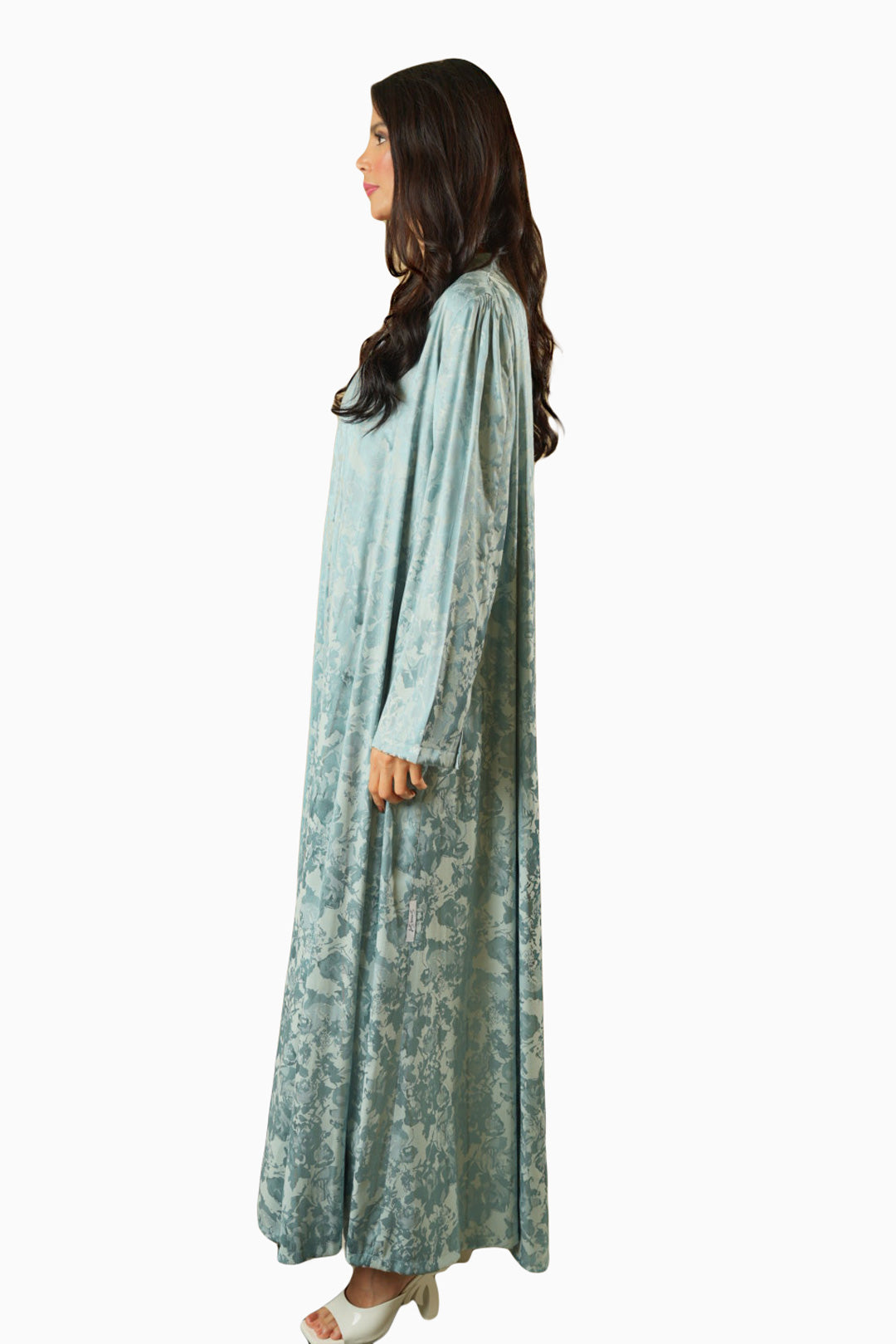 Wara Aqua – Printed Silk Floral Abaya
