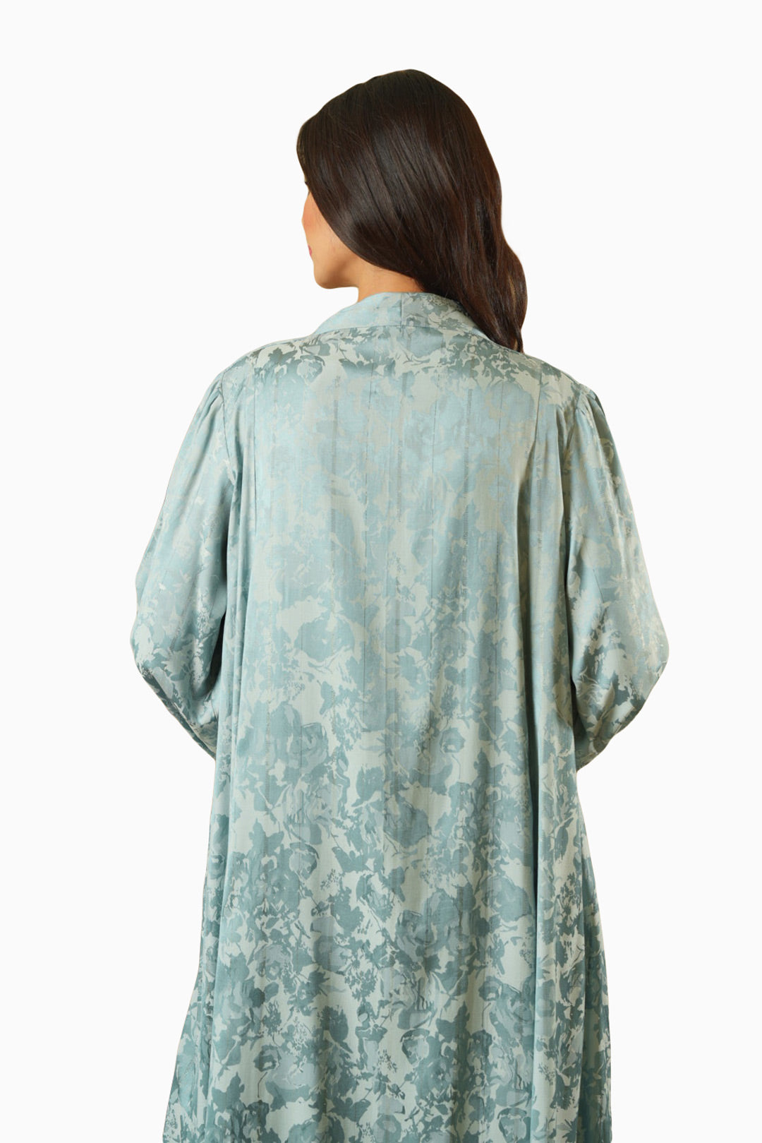 Wara Aqua – Printed Silk Floral Abaya