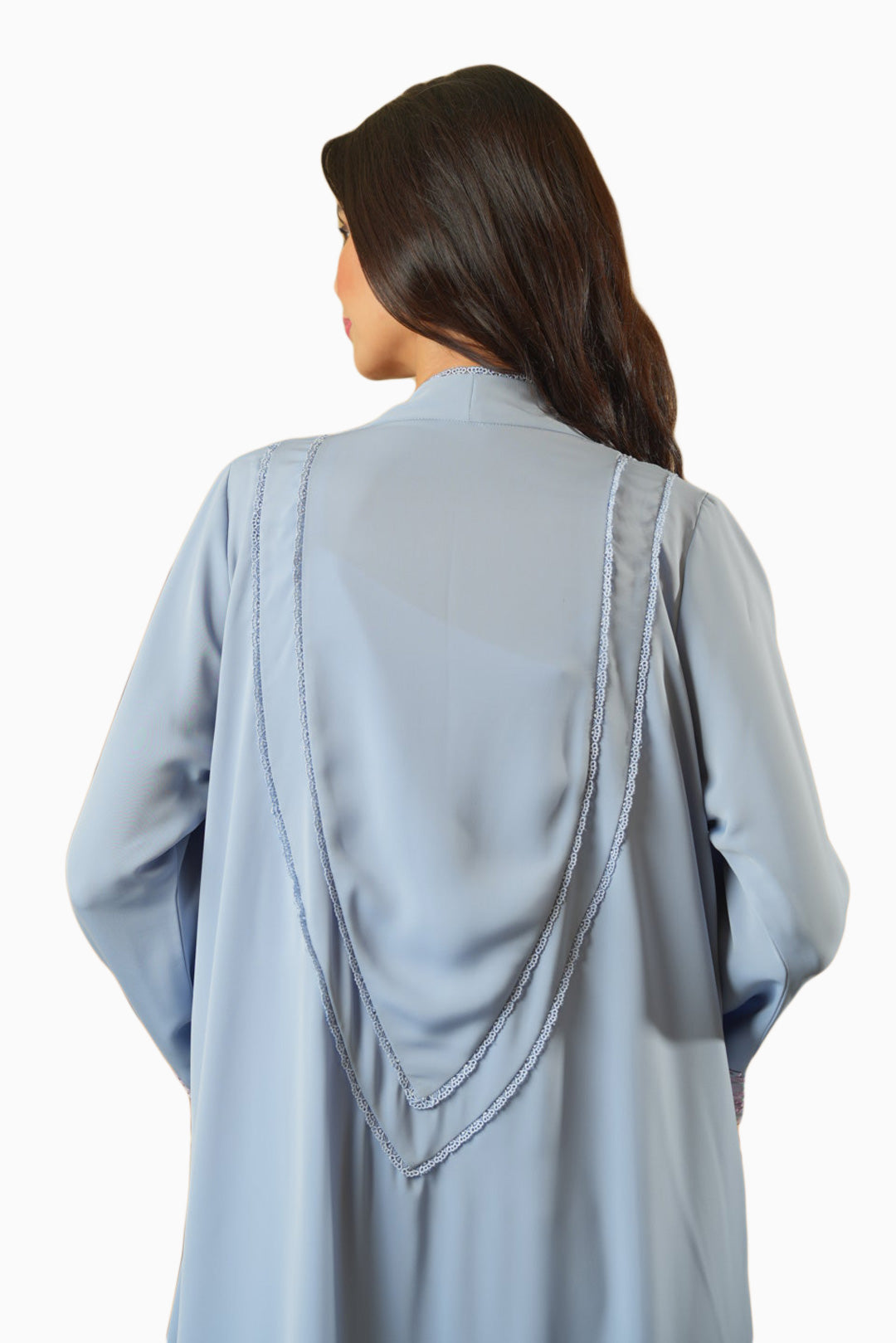 Freya Sky – Soft Crepe Layered Lace Abaya