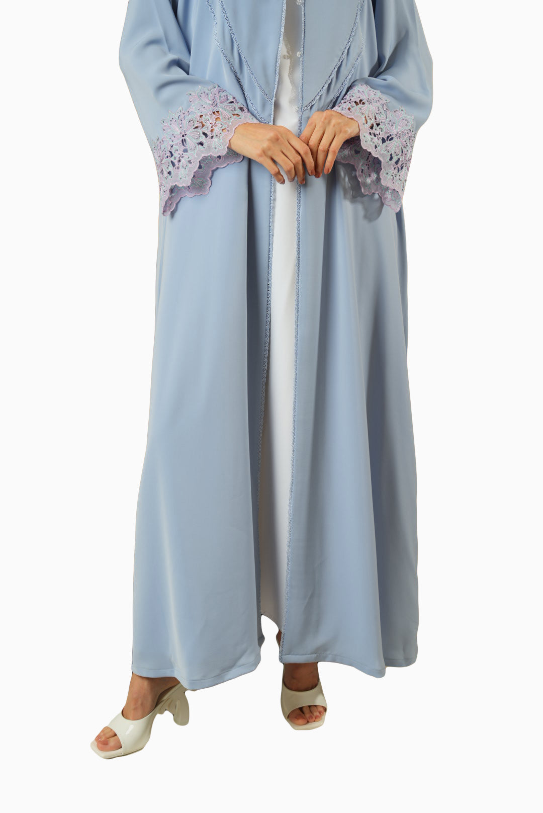 Freya Sky – Soft Crepe Layered Lace Abaya