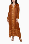 Duja Dark Copper - Velvet Crystal Embroidery Dress