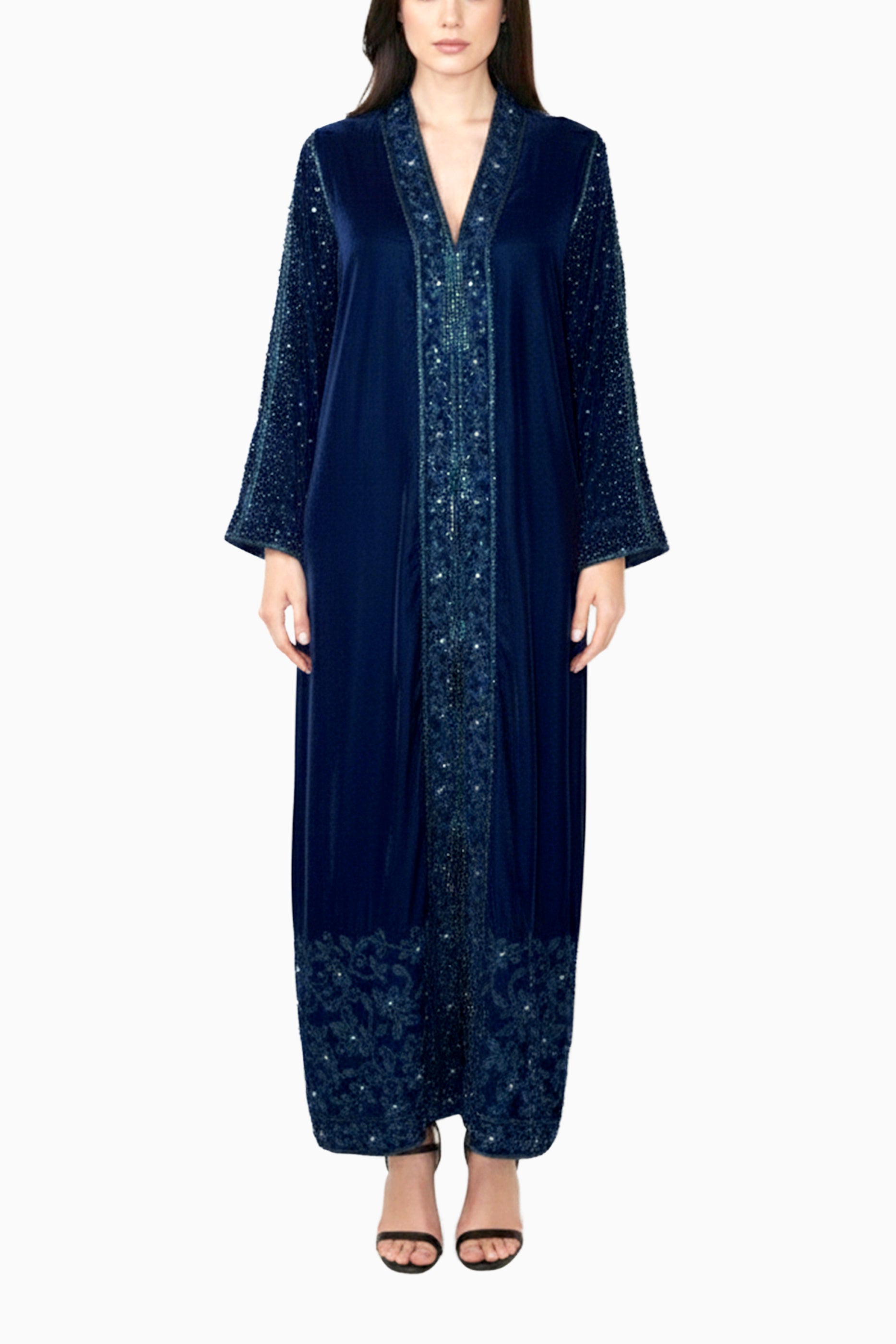 Duja Dark Blue- Velvet Crystal Embroidery Dress