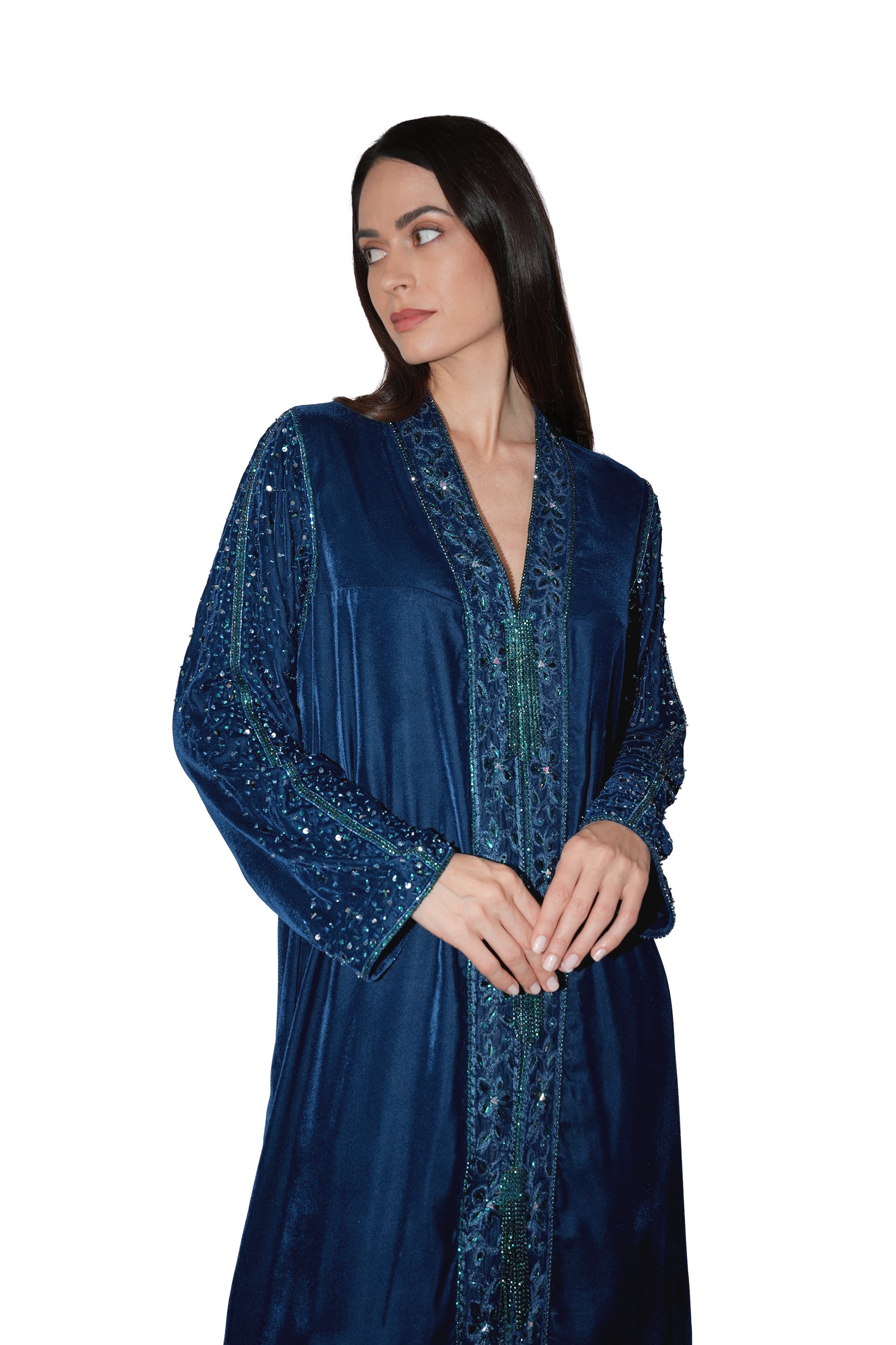 Duja Dark Blue- Velvet Crystal Embroidery Dress