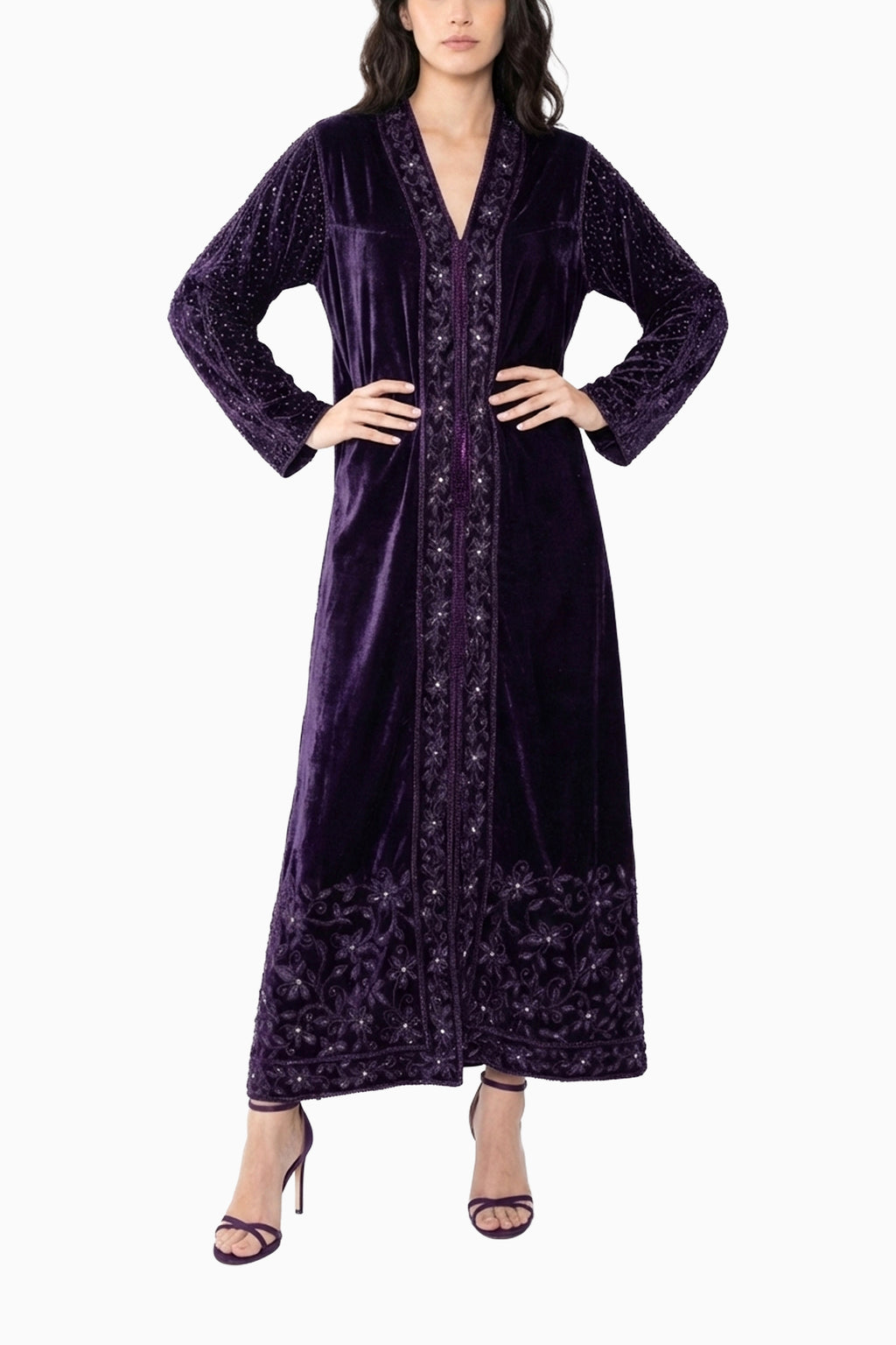 Duja Dark Purple - Velvet Crystal Embroidery Dress