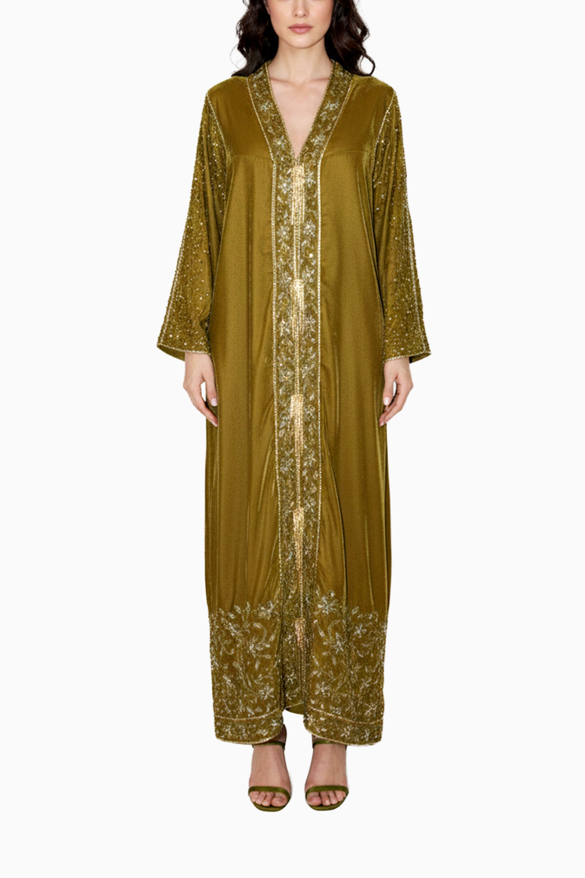 Duja Dark Gold- Velvet Crystal Embroidery Dress